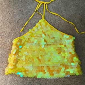 NWOT Yellow Sequin Halter Top
